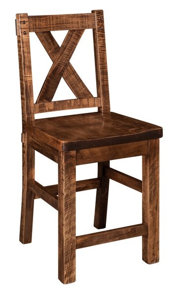 Amish Rustic Wood Cross Back Counter and Bar Stool