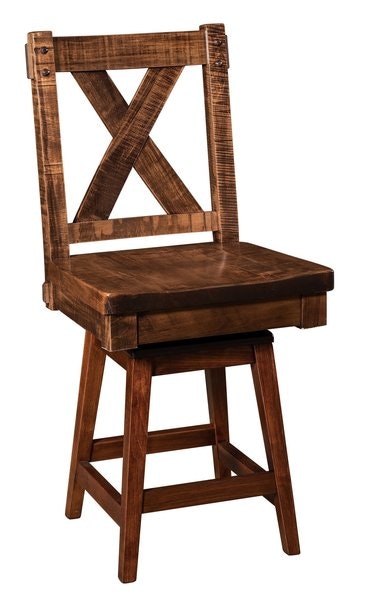 Amish Rustic Wood Cross Back Counter and Bar Stool with Swivel