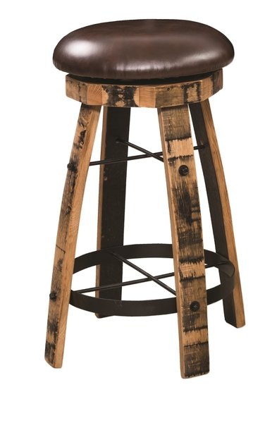 Rustic Swivel Bar Stool with Round Steel and Cushions