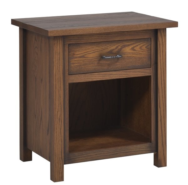 Amish Ox Bow Mountain Open Nightstand shown in Sap Oak with Aged Centennial Finish with Black Glaze