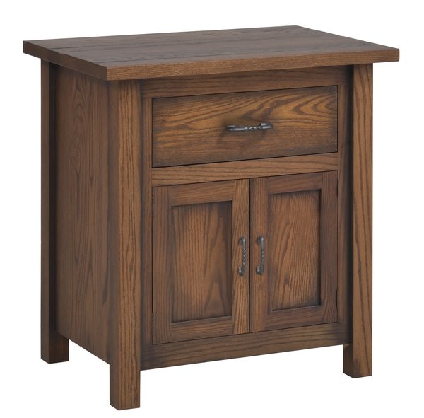 Amish Ox Bow Mountain Night Stand with Doors shown in Sap Oak with Aged Centennial Finish with Black Glaze