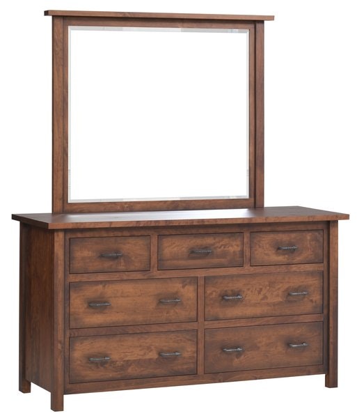 Amish Ox Bow Dresser with Optional Mirror shown in Rustic Cherry with Michael’s Finish with Black Glaze