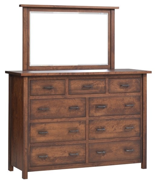 Amish Ox Bow Mountain High Dresser shown in Rustic Cherry with Michael’s Finish with Black Glaze