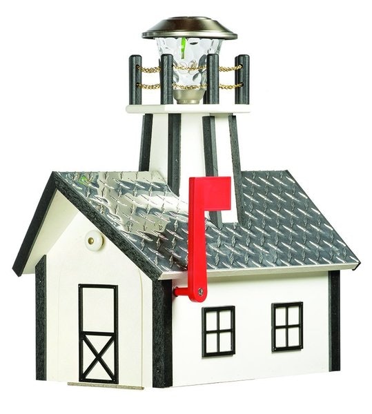 Amish Deluxe Poly Lighthouse Mailbox with Solar Light and Aluminum Roof