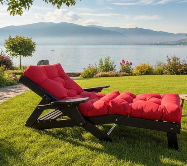 Amish Poly Siesta Upholstered Folding Chaise Lounge with Foot Rest