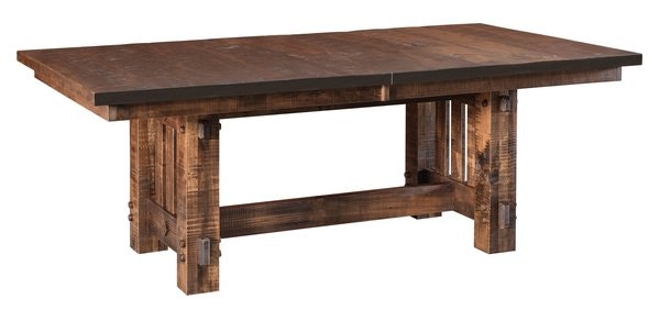 Trestle Dining Table Made from Rough Sawn Wormy Maple with Authentic Thru Tenon Design
