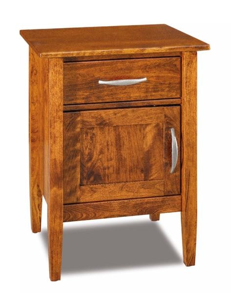 Amish Macey Contemporary 1-Drawer Nightstand Cabinet shown in Rustic Cherry with Michaels Cherry Stain
