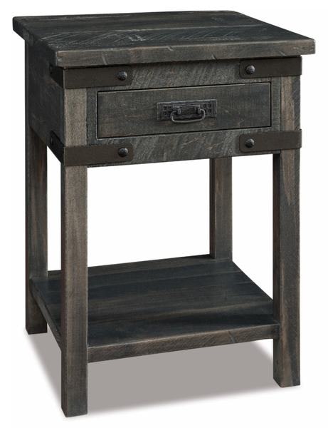Amish Ironwood 1-Drawer Open Nightstand shown in Rustic Rough Sawn Brown Maple with Antique Stain.