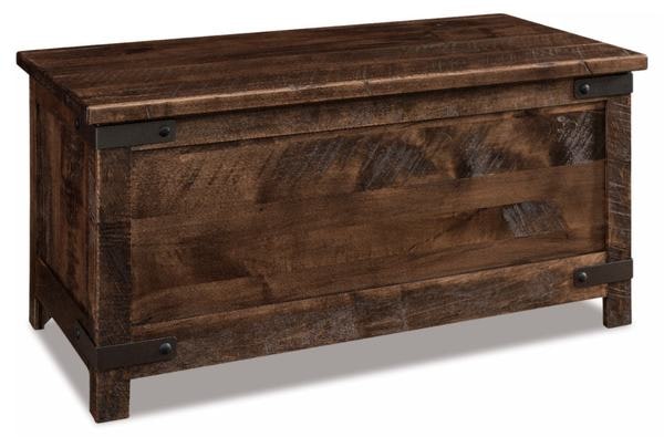 Amish Ironwood Blanket Chest with Cedar Bottom shown in Rustic Rough Sawn Brown Maple with Almond Stain.