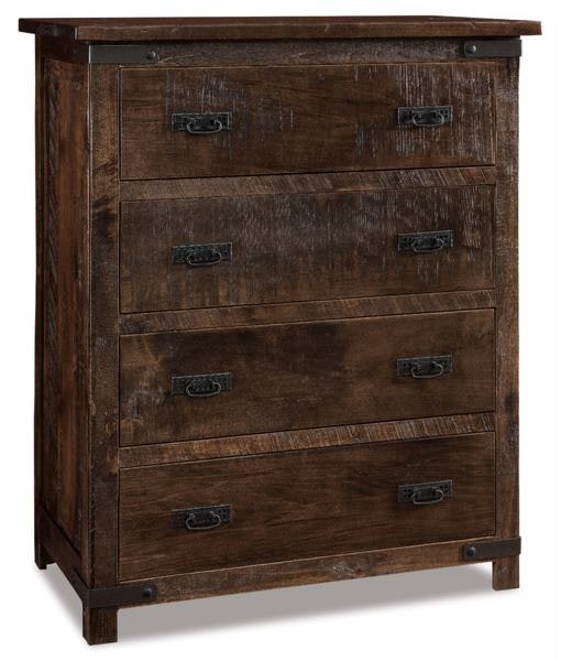 Amish Ironwood 4-Drawer Chest shown in Rustic Rough Sawn Brown Maple with Almond Stain.