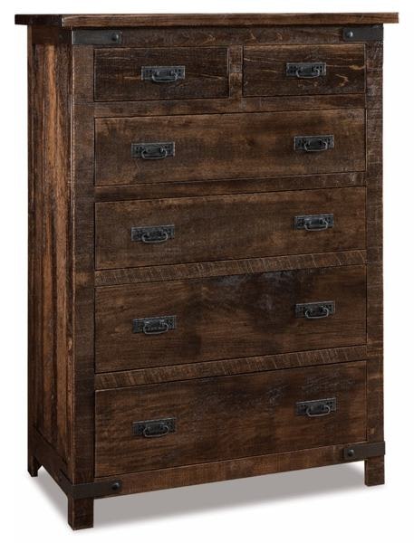 Amish Ironwood 6-Drawer Chest shown in Rustic Rough Sawn Brown Maple with Almond Stain.