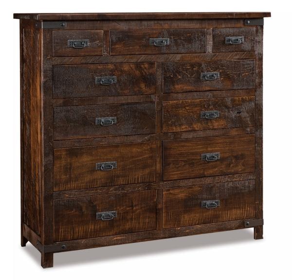 Amish Ironwood 11-Drawer Double Chest shown in Rustic Rough Sawn Brown Maple with Vintage Antique Stain.