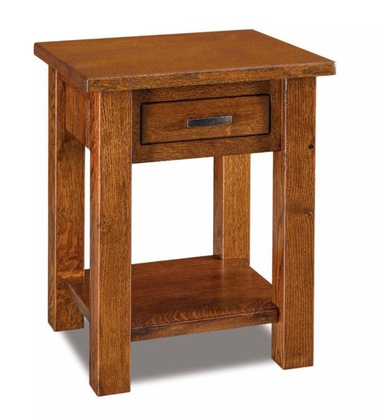 Amish Rodney Mission Custom 1-Drawer Open Nightstand shown in Rustic Quarter Sawn White Oak with Asbury Stain and also Brown Maple with Asbury