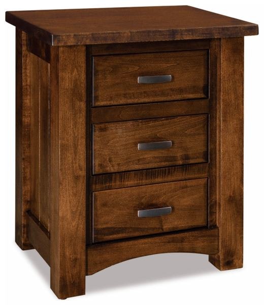 Amish Rodney Mission Custom 3-Drawer Nightstand shown in Brown Maple with Earthtone, Oak with Tavern, and Rustic Cherry with Asbury