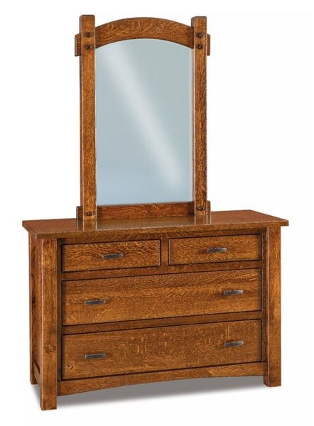Amish Rodney 4-Drawer Dresser with Optional Beveled Mirror shown in Rustic Quarter Sawn White Oak with Asbury Stain.