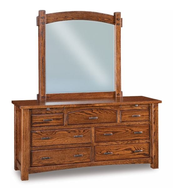 Amish Rodney 7-Drawer Dresser with 2 Jewelry Drawers shown in Oak with Tavern Stain.