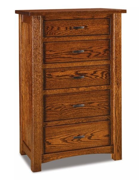 Amish Rodney 5-Drawer Chest shown in Oak with Tavern Stain.