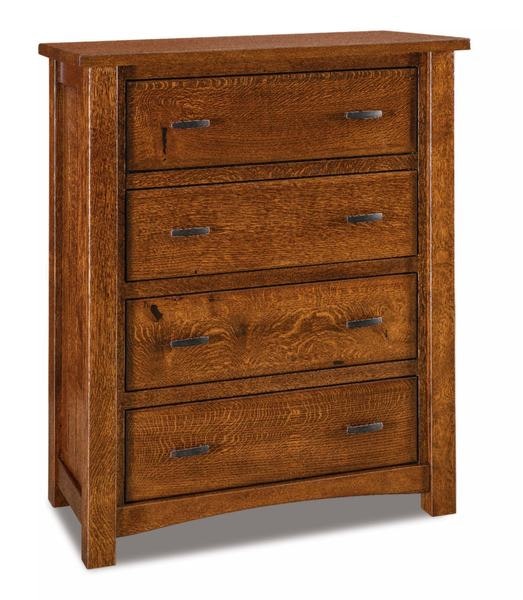 Amish Rodney 4-Drawer Chest shown in Rustic Quarter Sawn White Oak with Asbury Stain.
