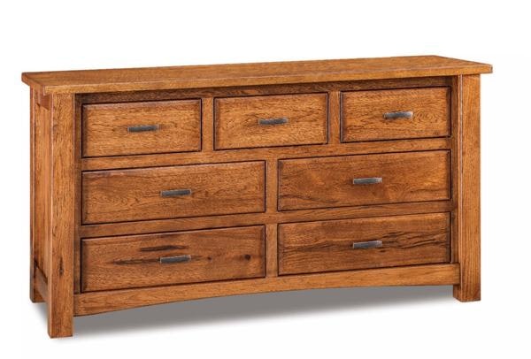 Amish Rodney 7-Drawer Dresser shown in Rustic Hickory with Tavern Stain.