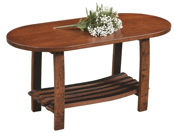 Amish Oval Coffee Table with Stave Shelf