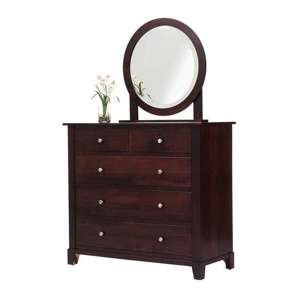 Amish 46 Tall Georgia Contemporary Dressing Chest of 5 Drawers shown in Brown Maple Wood With Espresso Finish