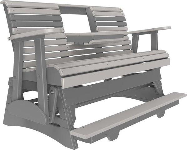 LuxCraft 5 Foot Plain Poly Balcony Rollback Triple Glider Loveseat with Pull Down Center and Built-In Footrest