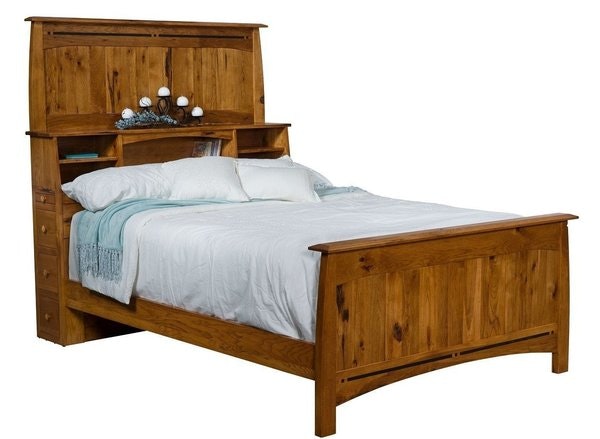 Amish Colorado Springs Mission Panel Bed with Tall Bookcase Headboard