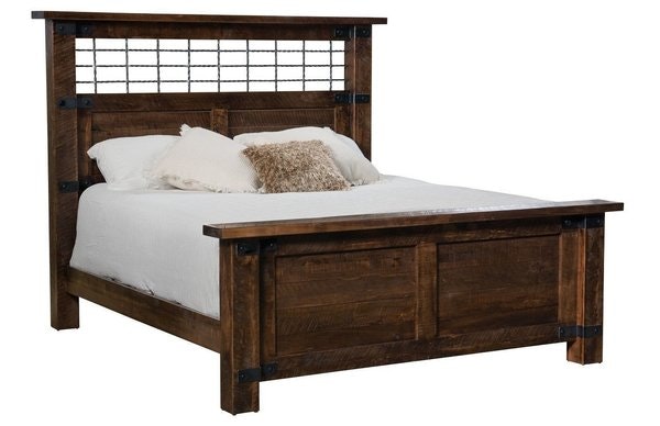 Amish Rustic Rough Sawn Maple Wood Iron Bed