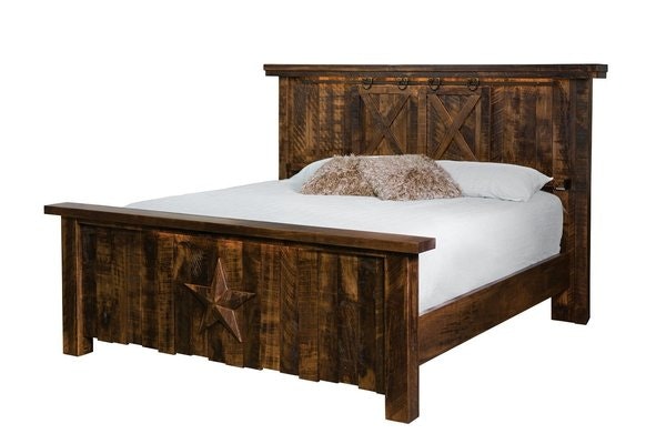 Amish Vandella Extra Large Rustic Rough Sawn Maple Wood Bed with 64 High Headboard.
