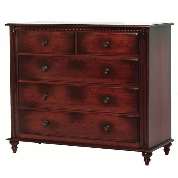 Amish 52 Wide Beethoven 5-Drawer Dressing Chest of Drawers shown in Cherry with Brandywine Glaze