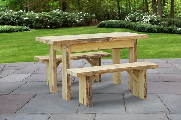 Amish Live Edge 5 Foot Autumnwood Table with 2 - 5 Foot Wildwood Benches