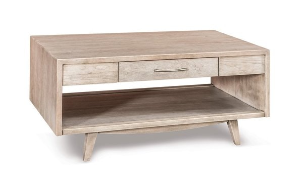 Amish 42 Wide Enrich Mid-Century Modern Coffee Table with Drawer and Bottom Shelf