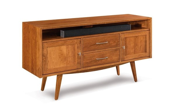 Amish Enrich 63 Mid-Century TV Console with Soundbar Opening, 2 Doors, and 2 Drawers