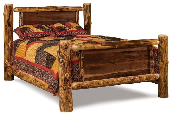 Amish Handcrafted Unique Real Rustic Log Wood Panel Bed