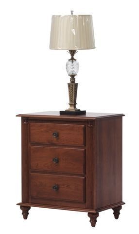 Amish Beethoven 3-Drawer Nightstand Shown in Cherry Wood with a Washington Finish