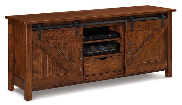 Amish Clarity 72 TV Media Stand with Sliding Barn Doors and 1 Adjustable Shelf in Each Compartment