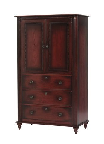 Amish 70 Tall Beethoven Bedroom Armoire with 3 Drawers and 2 Doors Shown in Cherry with Brandywine Glaze