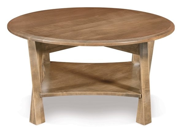 Amish Uplift 38 Round Coffee Table with Shelf and Twisted Legs