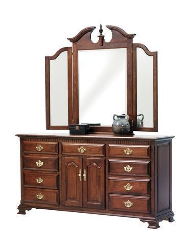 Amish Colonial Style Rosemary 72 Wide 9 Drawer Dresser with 2 Doors shown in Cherry Wood With Acres Finish