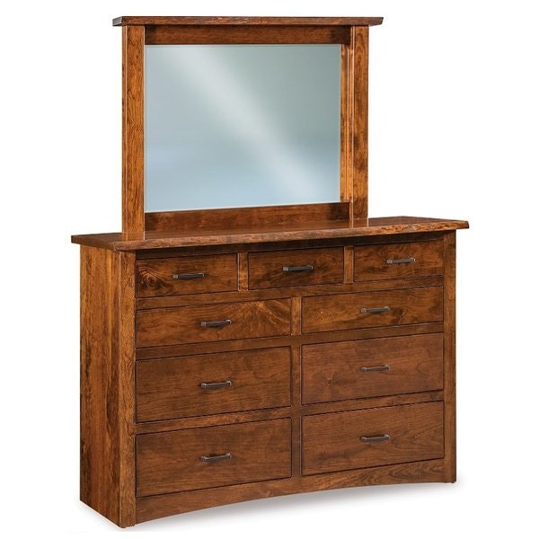 Amish 59 Inch Mervin Hardwood Live Edge 9-Drawer Dresser with Optional Beveled Mirror
