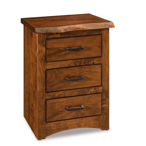 Amish Custom Mervin Hardwood Live Edge 3-Drawer Nightstand with choice of 20 Inches, 25 Inches, or 30 Inches Wide