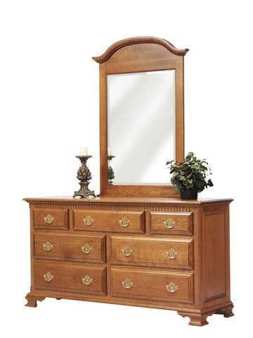 Amish 65 Colonial Style Rosemary 7 Drawer Dresser with Optional Mirror Shown in Cherry Wood With S-14 Finish