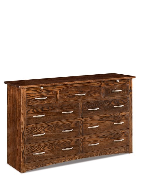 Amish Custom Richard Modern Mission Dresser with Jewelry Drawers shown in Oak with Earthtone Stain