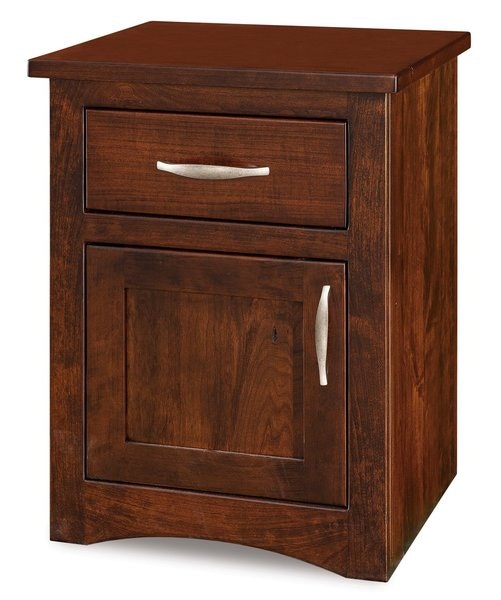 Amish Richard Modern Mission Nightstand Cabinet shown in Rustic Cherry with Burnt Umber
