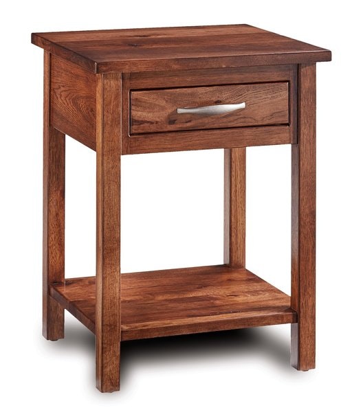 Amish Richard Modern Mission 1-Drawer Nightstand with Opening shown in Rustic Hickory with Earthtone
