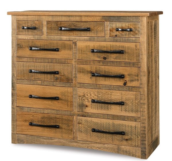 Amish 59 Inch Wide Beatrice 11 Drawer Double Chest with Metal Accents