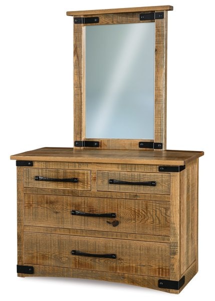 Amish 50 Inch Wide Beatrice 4-Drawer Dresser with Metal Accents and Optional Beveled Mirror