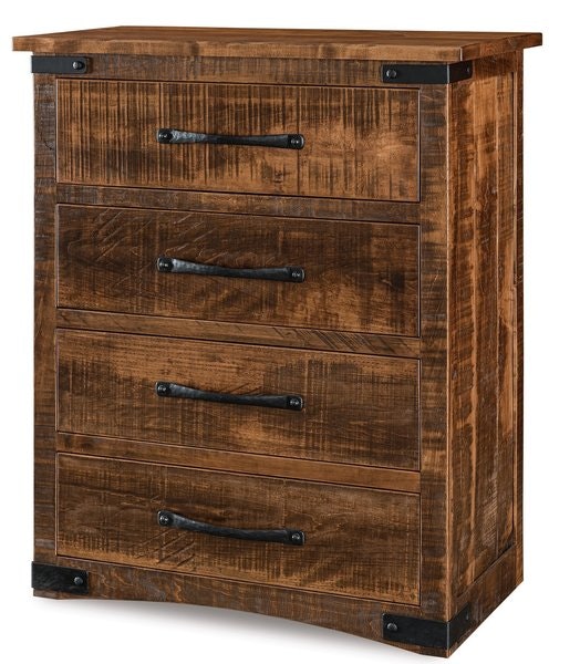 Amish 50 Inch High Beatrice 4 Drawer Chest with Metal Accents