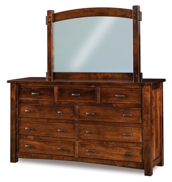 Amish Rodney 9-Drawer Dresser with Optional Mirror shown in Brown Maple with Asbury Stain