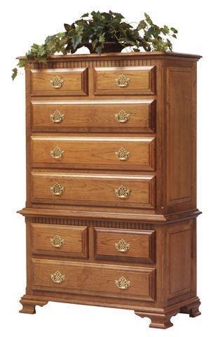 Amish 61 Tall Colonial Style Rosemary Chest on Chest of 8 Drawers Shown in Cherry Wood With S-14 Finish